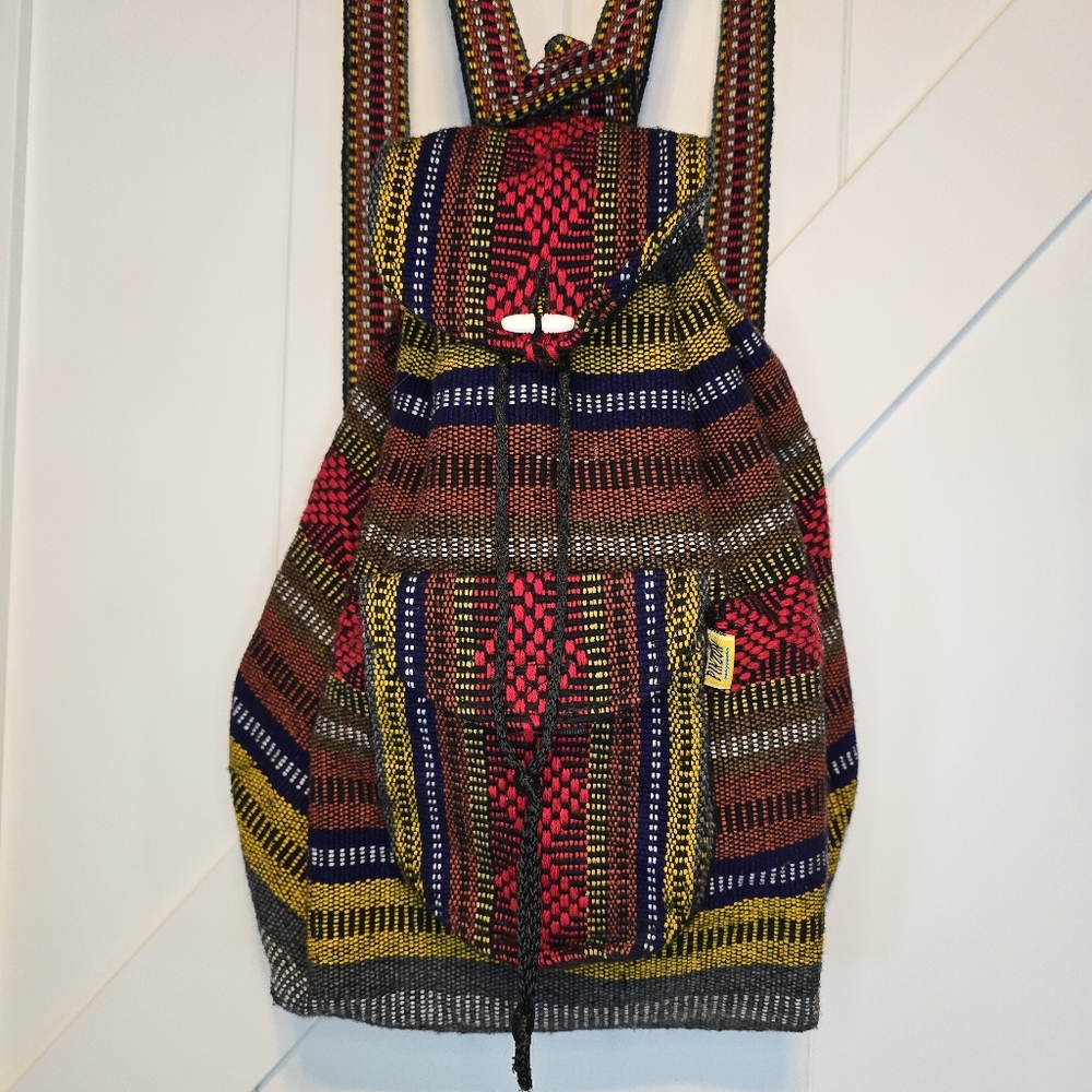 Vintage Pinzon Woven Backpack – Multicolor Boho Hippie Native Festival Bag
